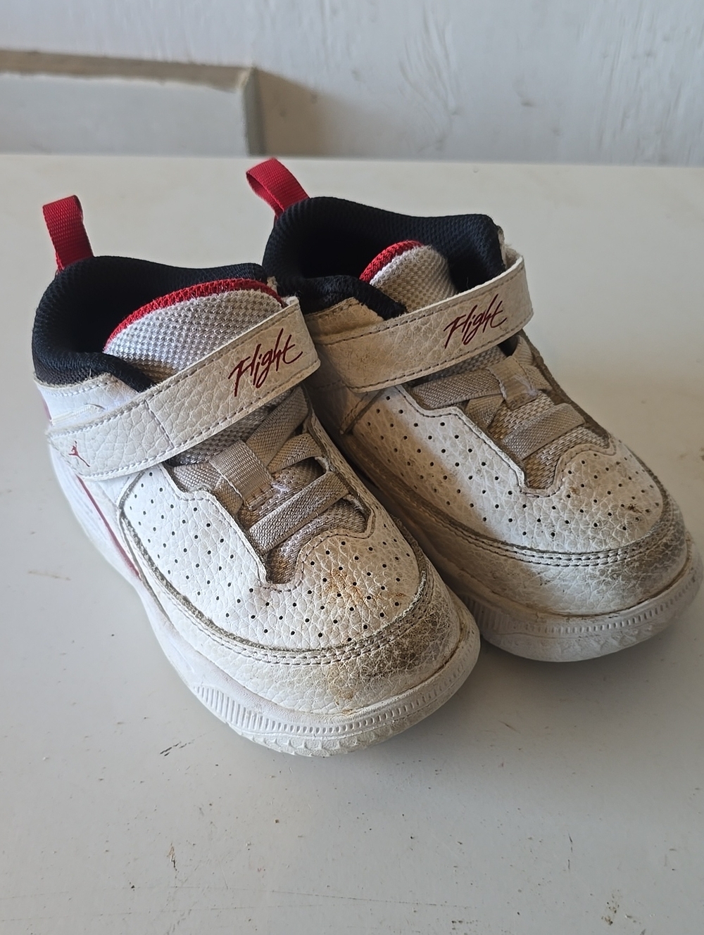 Jordan Kids White and Red 'Flight' Velcro Sneakers